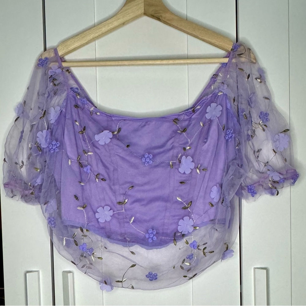 Floral Embroidered Purple Women's Top